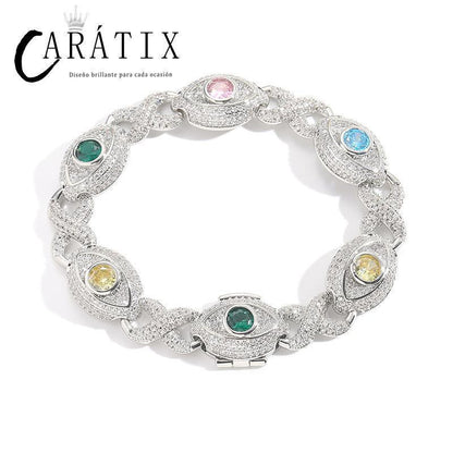 CARÁTIX Hip Hop Round Cuban Chain Necklace – Colorful CZ Iced Out Infinity Link Jewelry for Men & Women - CaratixJewelry