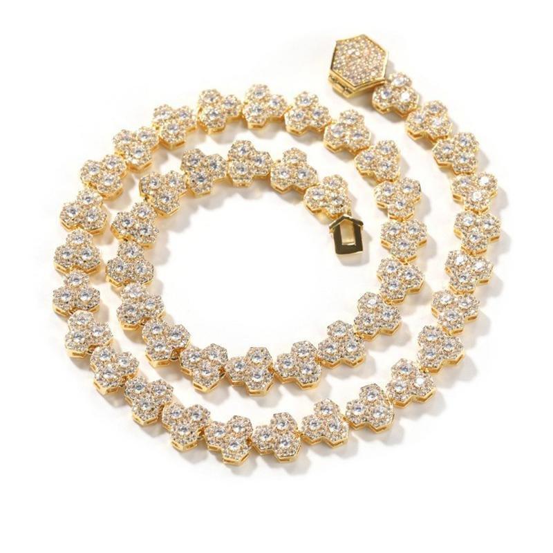 CARÁTIX Honeycomb Tennis Chain | 3A+ CZ Iced Out Hip Hop Necklace for Men (Gold Silver) - CaratixJewelry