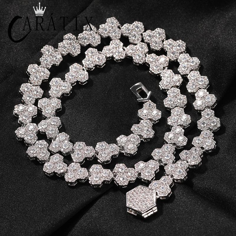 CARÁTIX Honeycomb Tennis Chain | 3A+ CZ Iced Out Hip Hop Necklace for Men (Gold Silver) - CaratixJewelry