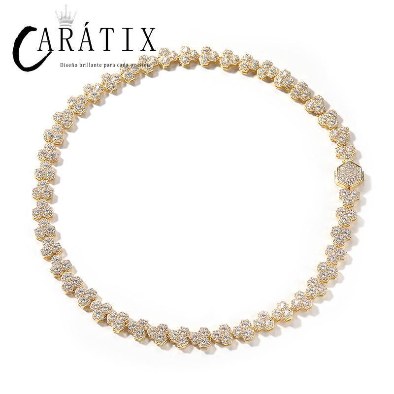 CARÁTIX Honeycomb Tennis Chain | 3A+ CZ Iced Out Hip Hop Necklace for Men (Gold Silver) - CaratixJewelry