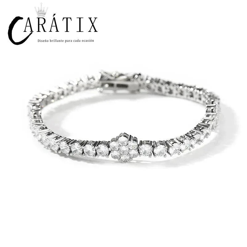 CARÁTIX Iced Out CZ Flower Tennis Link Chain Bracelet Unisex - CaratixJewelry