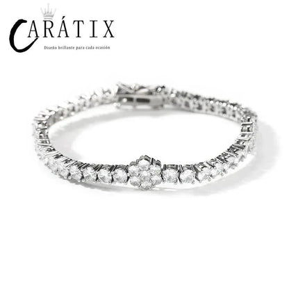 CARÁTIX Iced Out CZ Flower Tennis Link Chain Bracelet Unisex - CaratixJewelry