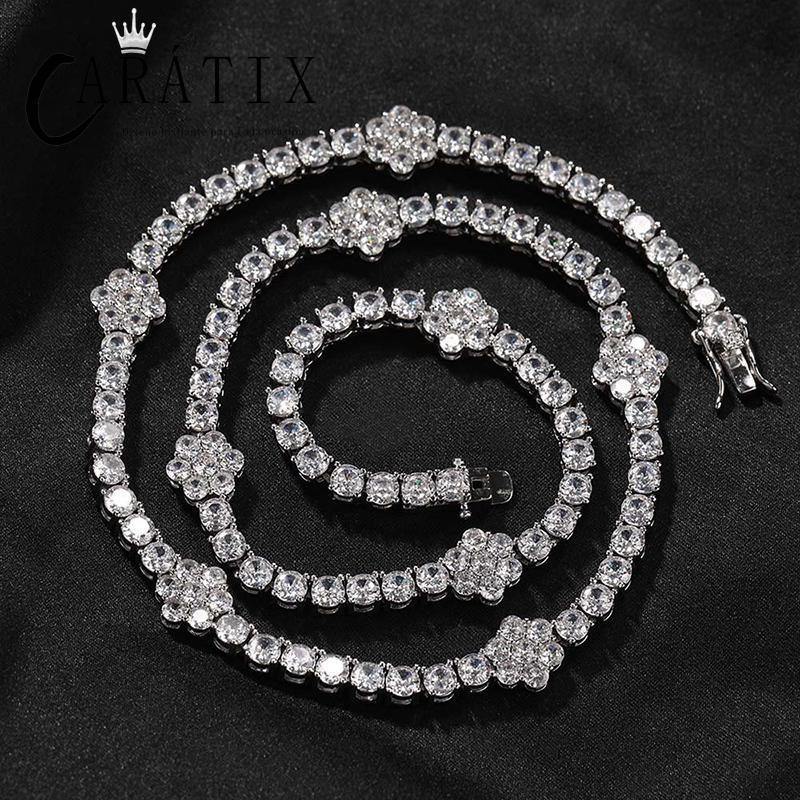 CARÁTIX Iced Out CZ Flower Tennis Link Chain Bracelet Unisex - CaratixJewelry