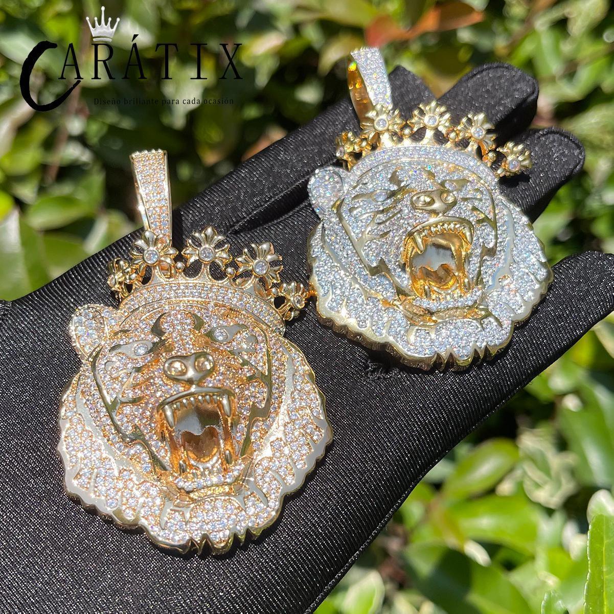 CARÁTIX Lion Crown Necklace for Men – Iced Out Prong Setting Pendant Chain | Double Color Hip Hop Jewelry | Perfect Valentine's Day & Mother's Day Gift - CaratixJewelry
