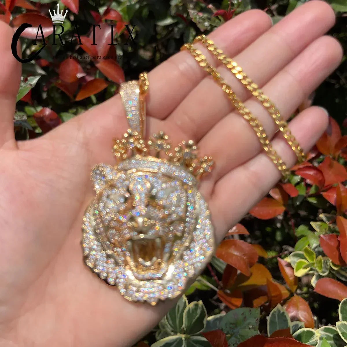 CARÁTIX Lion Crown Necklace for Men – Iced Out Prong Setting Pendant Chain | Double Color Hip Hop Jewelry | Perfect Valentine's Day & Mother's Day Gift - CaratixJewelry