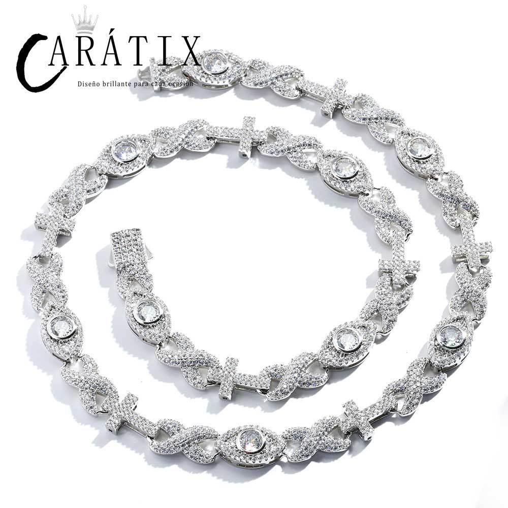 CARÁTIX Luxury Full Pave Zircon Eye & Cross Infinity Link Chain Necklace – Hip Hop Jewelry for Women & Men - CaratixJewelry