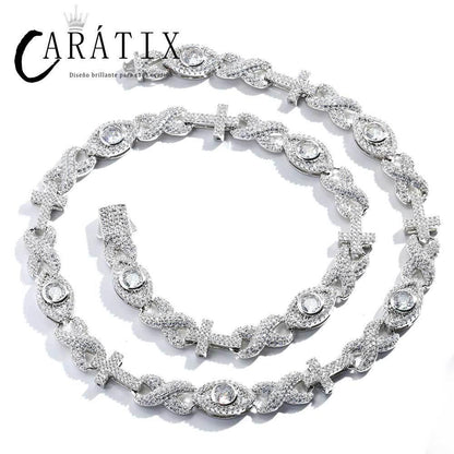 CARÁTIX Luxury Full Pave Zircon Eye & Cross Infinity Link Chain Necklace – Hip Hop Jewelry for Women & Men - CaratixJewelry