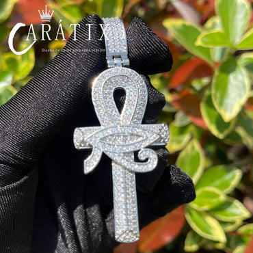 Men's Iced Out Eye of Horus Ankh Cross Pendant Necklace Chain - CaratixJewelry