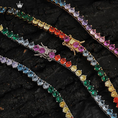 CARÁTIX Multicolor 5mm Tennis Chain | CZ Iced Out Hip Hop Choker Necklace for Men & Women - CaratixJewelry