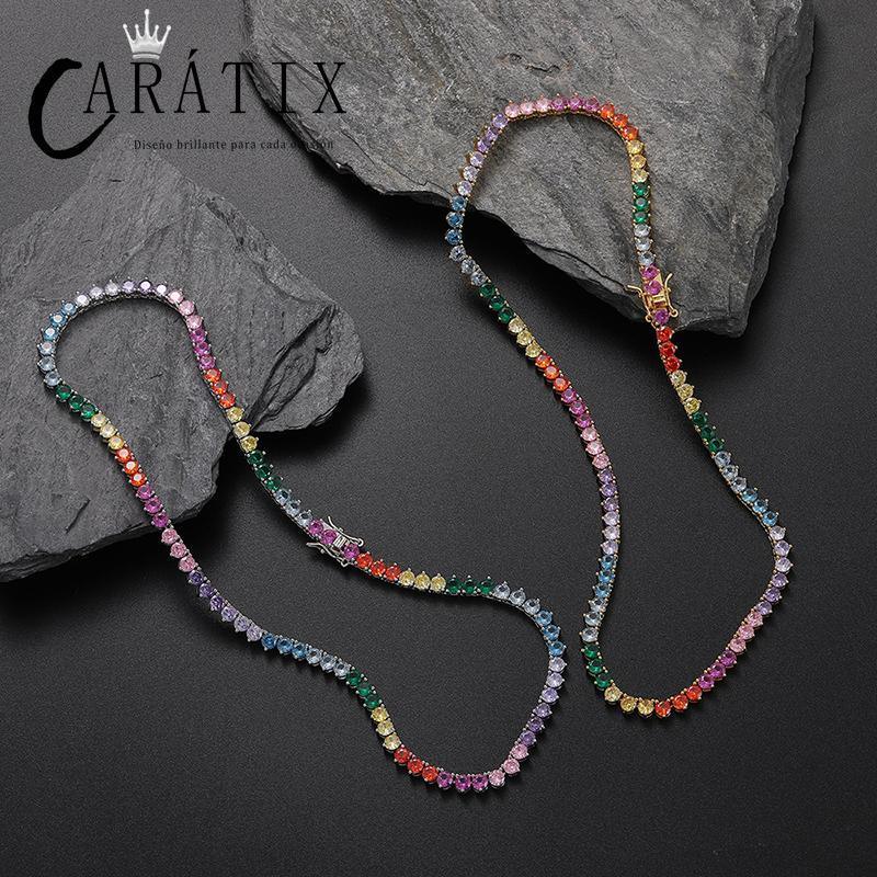 CARÁTIX Multicolor 5mm Tennis Chain | CZ Iced Out Hip Hop Choker Necklace for Men & Women - CaratixJewelry