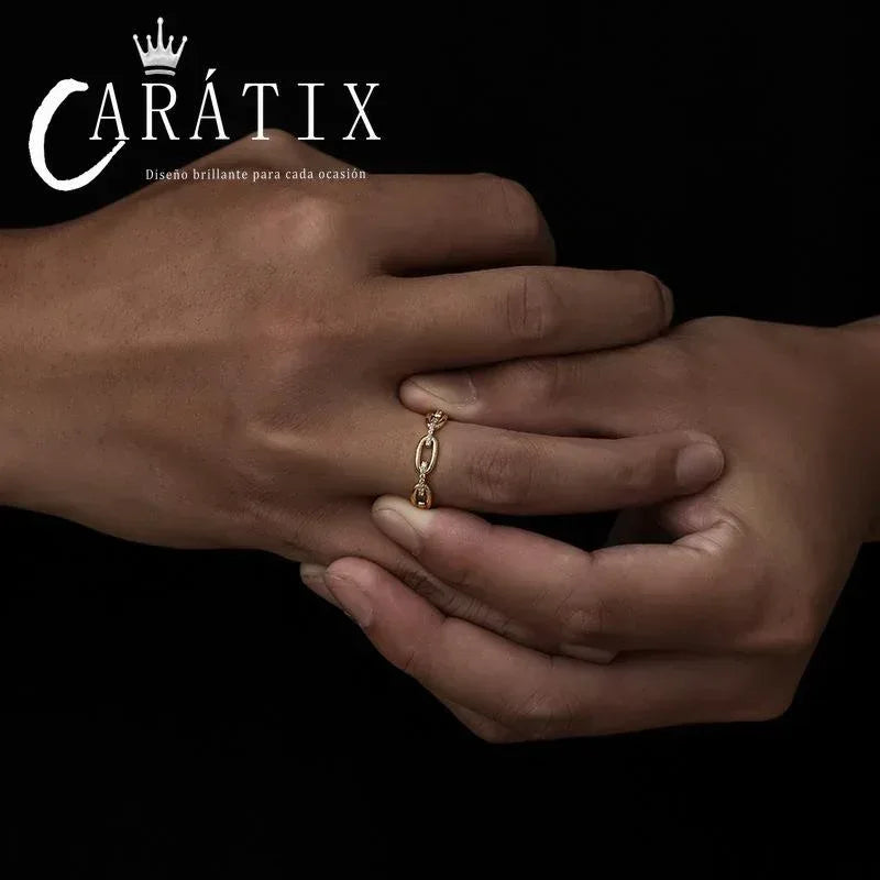 CARÁTIX New Couple Ring – Micro-Inlaid Zircon Plated Unisex Niche Design | Personalized Simple High-Quality Hip-Hop Ring - CaratixJewelry