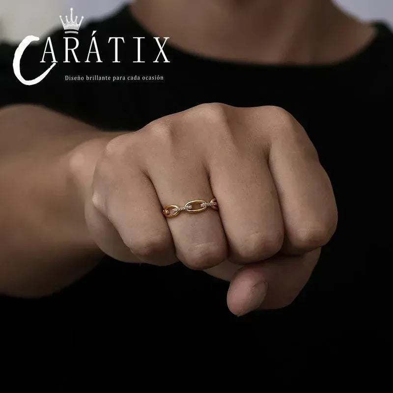 CARÁTIX New Couple Ring – Micro-Inlaid Zircon Plated Unisex Niche Design | Personalized Simple High-Quality Hip-Hop Ring - CaratixJewelry