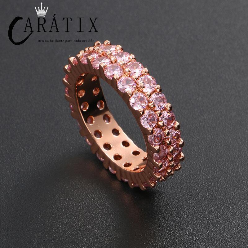 Caratix- new hip-hop men's ring, double-row micro-set with large pink zircon ring, high-quality hip-hop ring. - CaratixJewelry