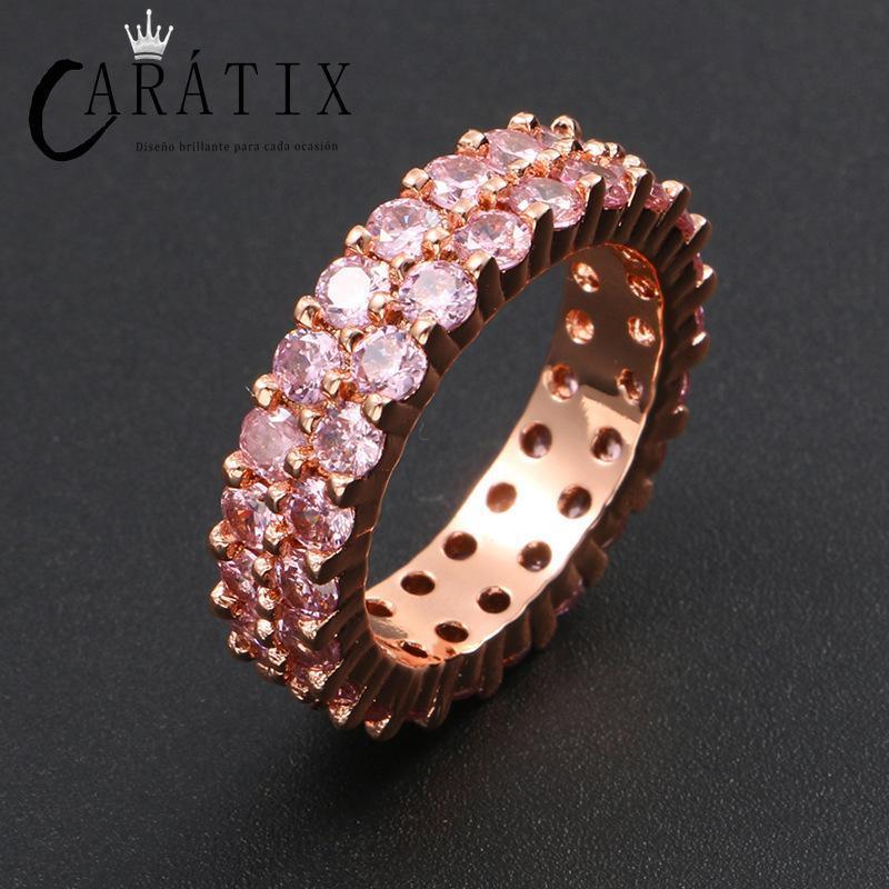 Caratix- new hip-hop men's ring, double-row micro-set with large pink zircon ring, high-quality hip-hop ring. - CaratixJewelry