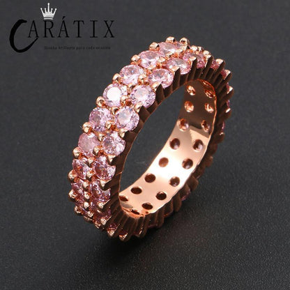 Caratix- new hip-hop men's ring, double-row micro-set with large pink zircon ring, high-quality hip-hop ring. - CaratixJewelry