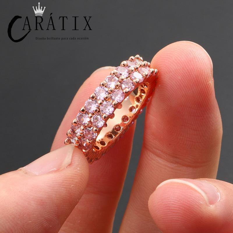 Caratix- new hip-hop men's ring, double-row micro-set with large pink zircon ring, high-quality hip-hop ring. - CaratixJewelry