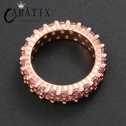 Caratix- new hip-hop men's ring, double-row micro-set with large pink zircon ring, high-quality hip-hop ring. - CaratixJewelry