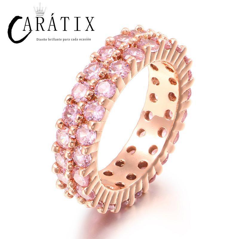 Caratix- new hip-hop men's ring, double-row micro-set with large pink zircon ring, high-quality hip-hop ring. - CaratixJewelry