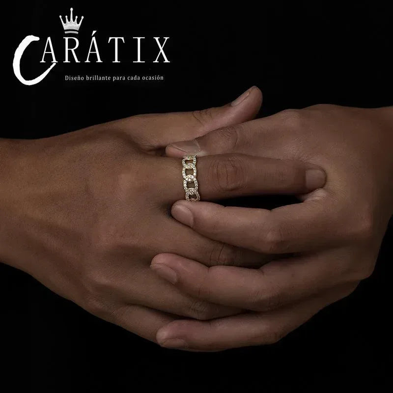 CARÁTIX Personalized Cuban Ring – Trendy Men's & Women's Plated Row Hip-Hop Wind Copper Zircon Ring | High-Quality Hip-Hop Jewelry - CaratixJewelry