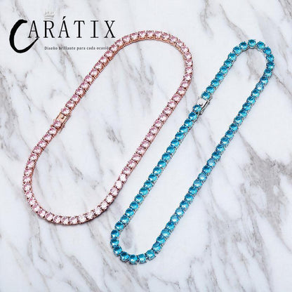 CARÁTIX Pink & Blue CZ Tennis Chain | 3–6mm Iced Out Hip Hop Necklace for Men & Women - CaratixJewelry