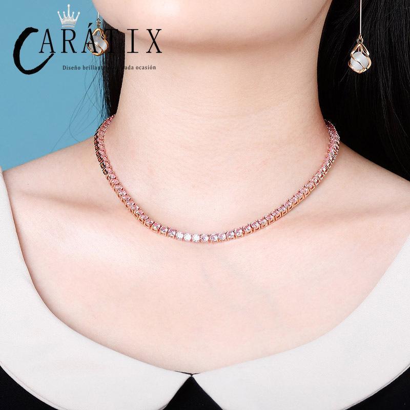 CARÁTIX Pink & Blue CZ Tennis Chain | 3–6mm Iced Out Hip Hop Necklace for Men & Women - CaratixJewelry