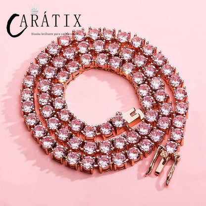 CARÁTIX Pink & Blue CZ Tennis Chain | 3–6mm Iced Out Hip Hop Necklace for Men & Women - CaratixJewelry