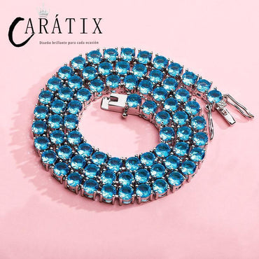 CARÁTIX Pink & Blue CZ Tennis Chain | 3–6mm Iced Out Hip Hop Necklace for Men & Women - CaratixJewelry