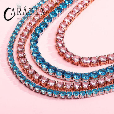 CARÁTIX Pink & Blue CZ Tennis Chain | 3–6mm Iced Out Hip Hop Necklace for Men & Women - CaratixJewelry