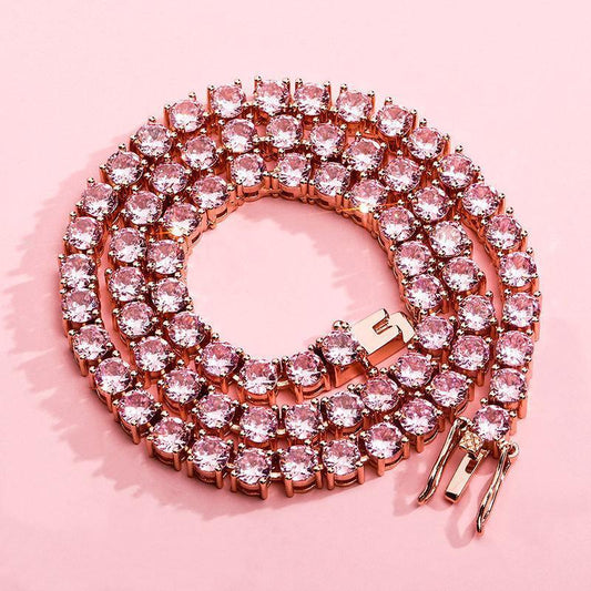 CARÁTIX Pink & Blue CZ Tennis Chain | 3–6mm Iced Out Hip Hop Necklace for Men & Women - CaratixJewelry