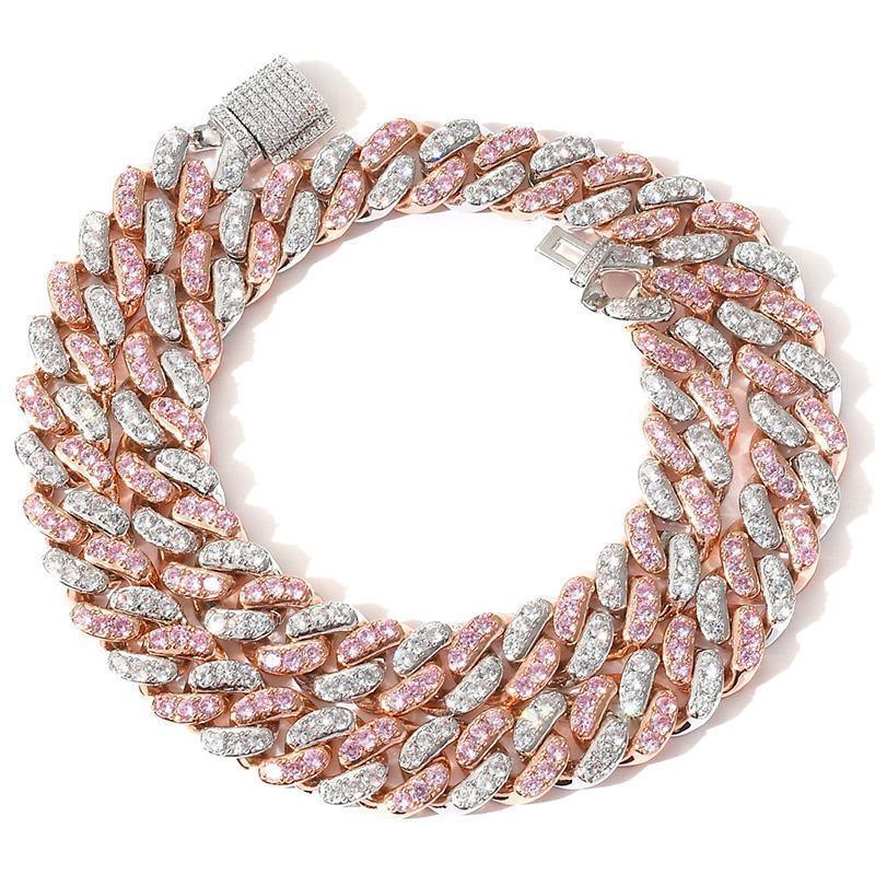 CARÁTIX Pink & White AAA CZ Cuban Link Chain Necklace – Iced Out Round Hip Hop Bling Jewelry for Men & Women | Fashion Choker Gift - CaratixJewelry