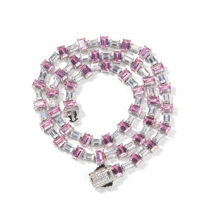 CARÁTIX Pink & White Square CZ Tennis Chain Necklace – Iced Out Hip Hop Bling Jewelry for Men & Women - CaratixJewelry