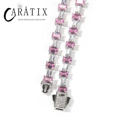 CARÁTIX Pink & White Square CZ Tennis Chain Necklace – Iced Out Hip Hop Bling Jewelry for Men & Women - CaratixJewelry