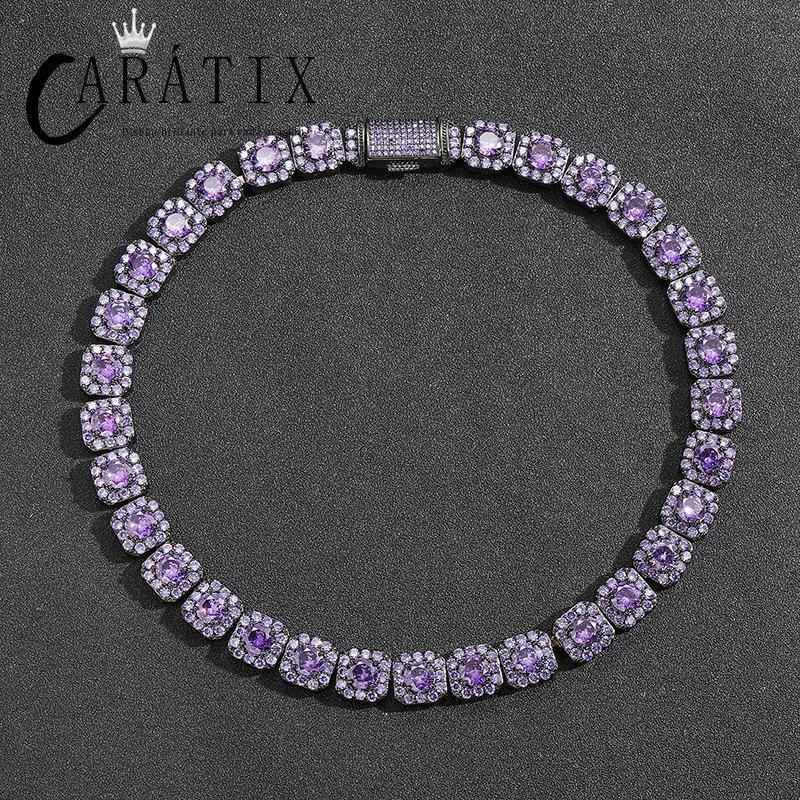 CARÁTIX Purple CZ Tennis Chain | 12mm Iced Out Square Link Bracelet & Necklace for Men - CaratixJewelry