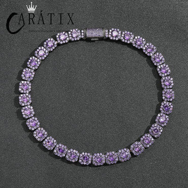 CARÁTIX Purple CZ Tennis Chain | 12mm Iced Out Square Link Bracelet & Necklace for Men - CaratixJewelry