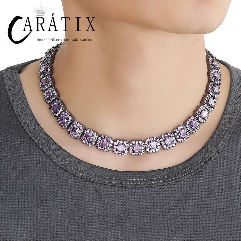 CARÁTIX Purple CZ Tennis Chain | 12mm Iced Out Square Link Bracelet & Necklace for Men - CaratixJewelry