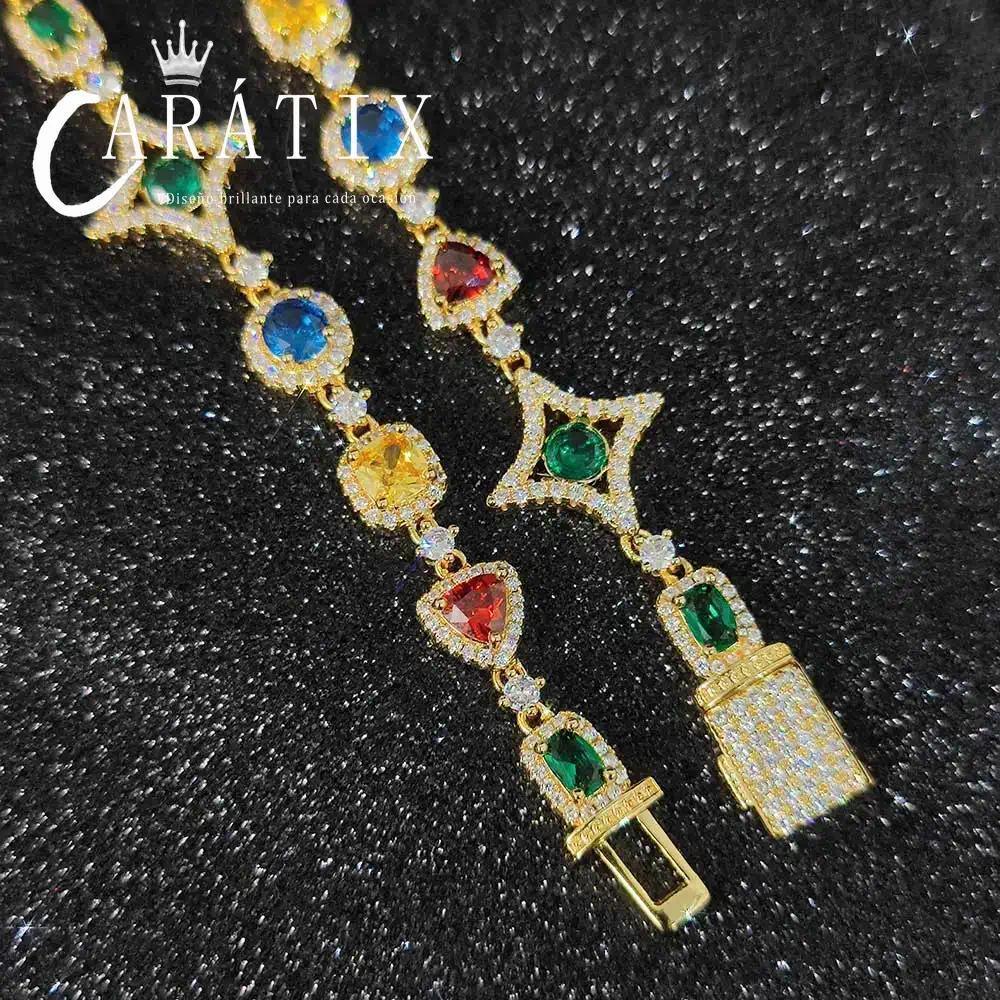 CARÁTIX Rainbow Gemstone Link Chain Necklace – Circle/Rectangle/Triangle Multicolor Choker for Women - CaratixJewelry