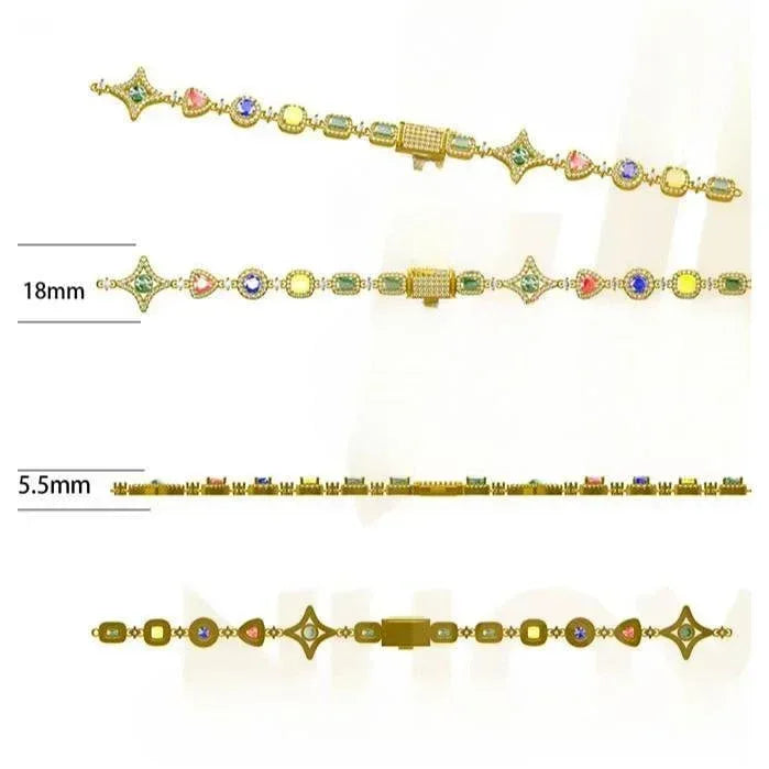 CARÁTIX Rainbow Gemstone Link Chain Necklace – Circle/Rectangle/Triangle Multicolor Choker for Women - CaratixJewelry