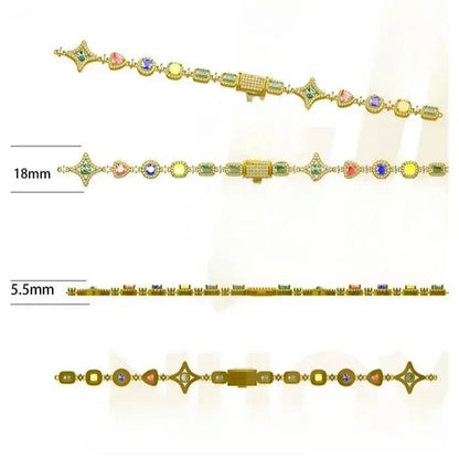 CARÁTIX Rainbow Gemstone Link Chain Necklace – Circle/Rectangle/Triangle Multicolor Choker for Women - CaratixJewelry
