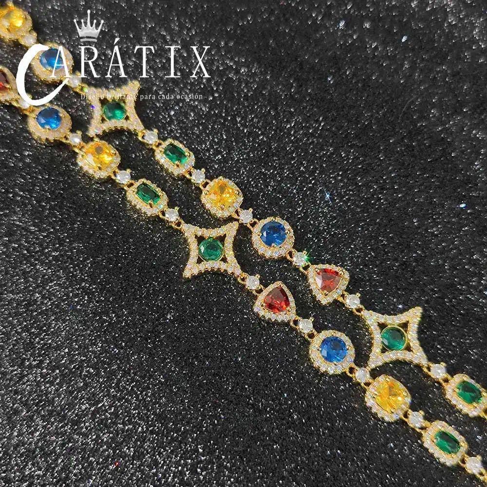 CARÁTIX Rainbow Gemstone Link Chain Necklace – Circle/Rectangle/Triangle Multicolor Choker for Women - CaratixJewelry