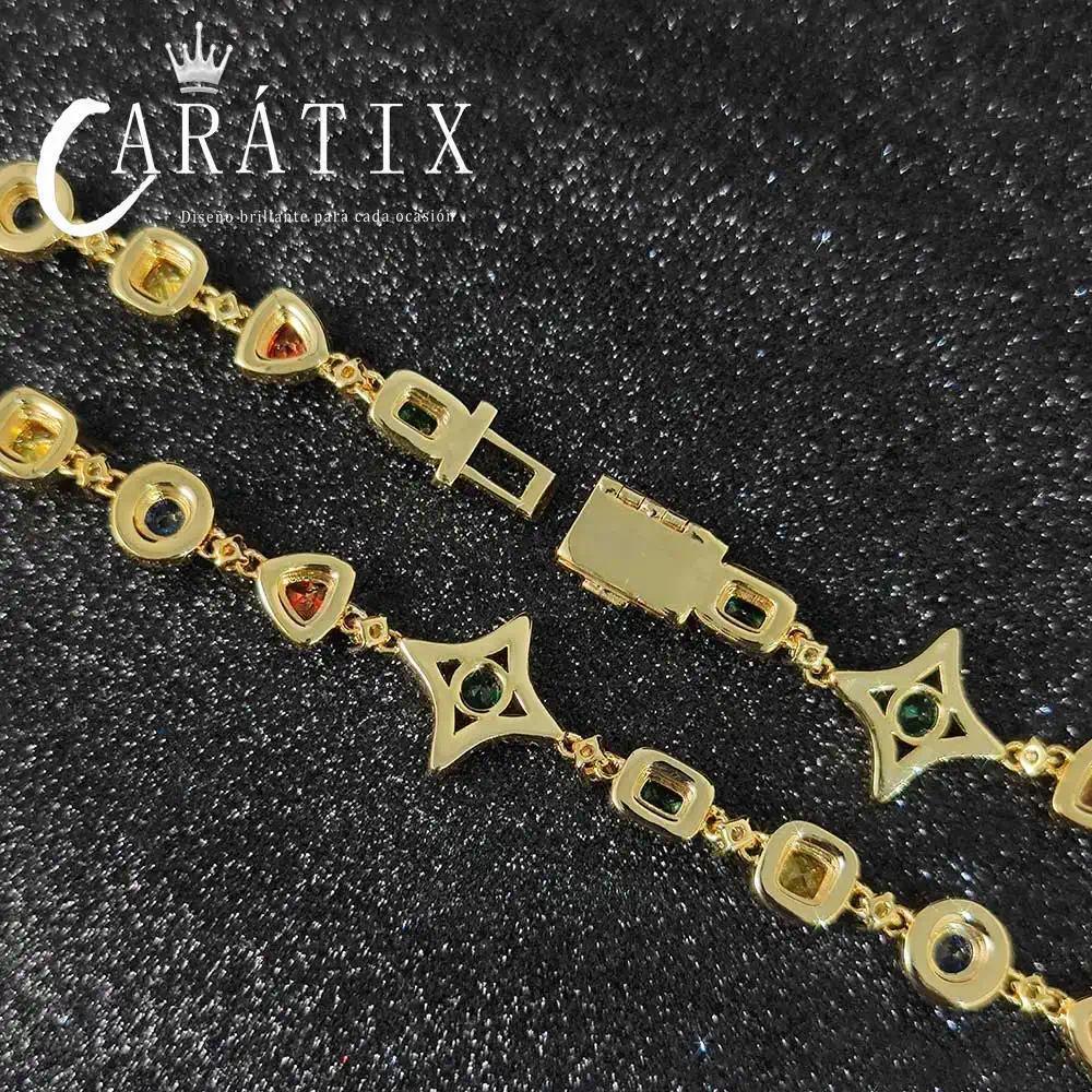 CARÁTIX Rainbow Gemstone Link Chain Necklace – Circle/Rectangle/Triangle Multicolor Choker for Women - CaratixJewelry