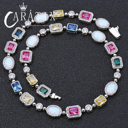 CARÁTIX Rainbow Gemstone Link Chain Necklace – Circle/Rectangle/Triangle Multicolor Choker for Women - CaratixJewelry
