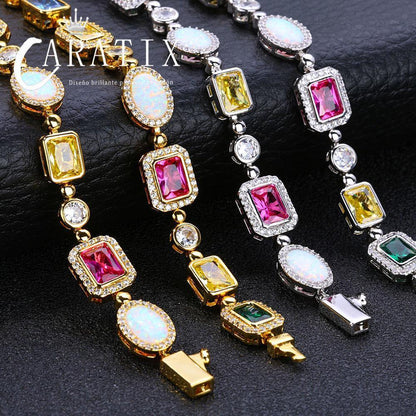 CARÁTIX Rainbow Gemstone Link Chain Necklace – Circle/Rectangle/Triangle Multicolor Choker for Women - CaratixJewelry