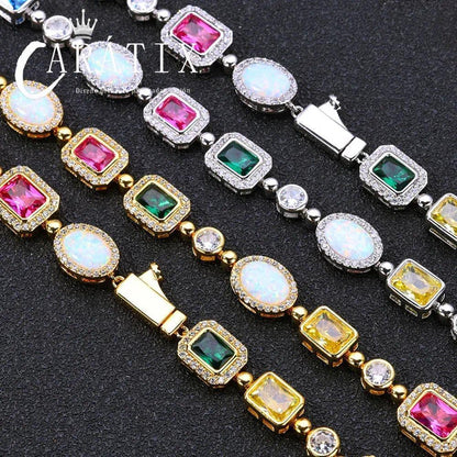 CARÁTIX Rainbow Gemstone Link Chain Necklace – Circle/Rectangle/Triangle Multicolor Choker for Women - CaratixJewelry