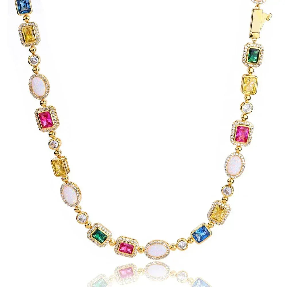 CARÁTIX Rainbow Gemstone Link Chain Necklace – Circle/Rectangle/Triangle Multicolor Choker for Women - CaratixJewelry
