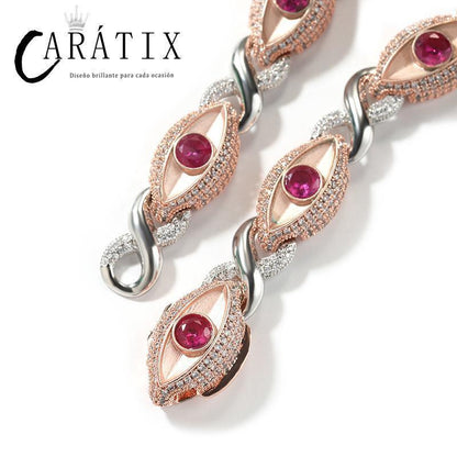 CARÁTIX Red Eyes Infinity Cuban Link Chain Necklace – 5A+ CZ Iced Out Hip Hop Bling Jewelry for Men | Rose & Silver Rapper Gift - CaratixJewelry
