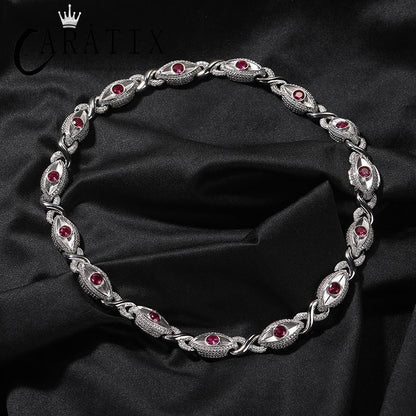 CARÁTIX Red Eyes Infinity Cuban Link Chain Necklace – 5A+ CZ Iced Out Hip Hop Bling Jewelry for Men | Rose & Silver Rapper Gift - CaratixJewelry