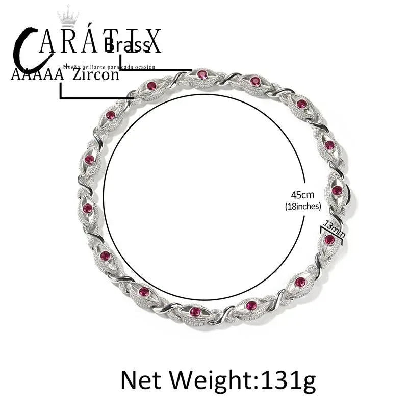 CARÁTIX Red Eyes Infinity Cuban Link Chain Necklace – 5A+ CZ Iced Out Hip Hop Bling Jewelry for Men | Rose & Silver Rapper Gift - CaratixJewelry