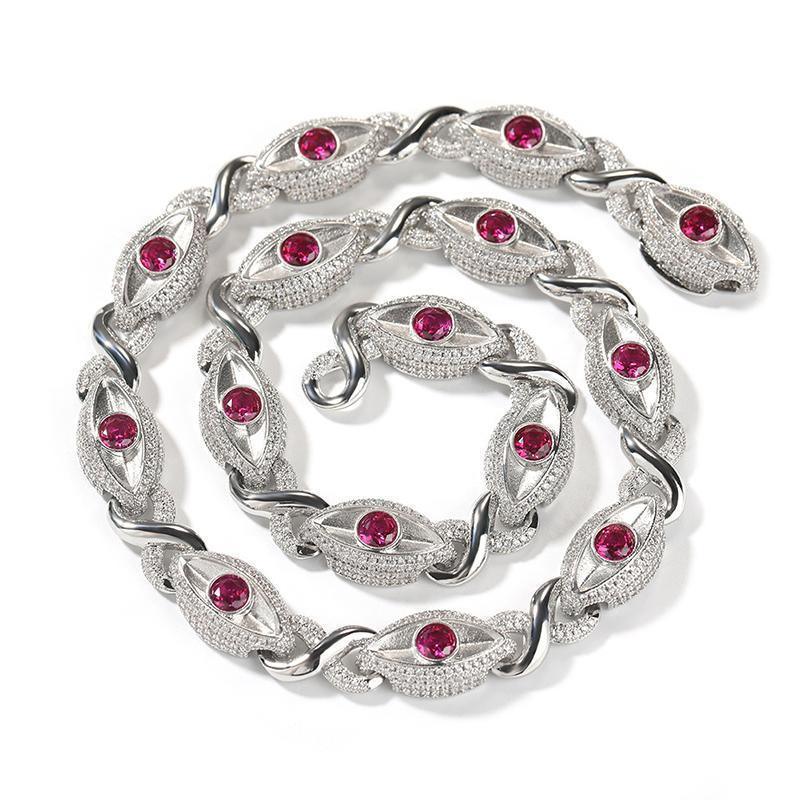 CARÁTIX Red Eyes Infinity Cuban Link Chain Necklace – 5A+ CZ Iced Out Hip Hop Bling Jewelry for Men | Rose & Silver Rapper Gift - CaratixJewelry