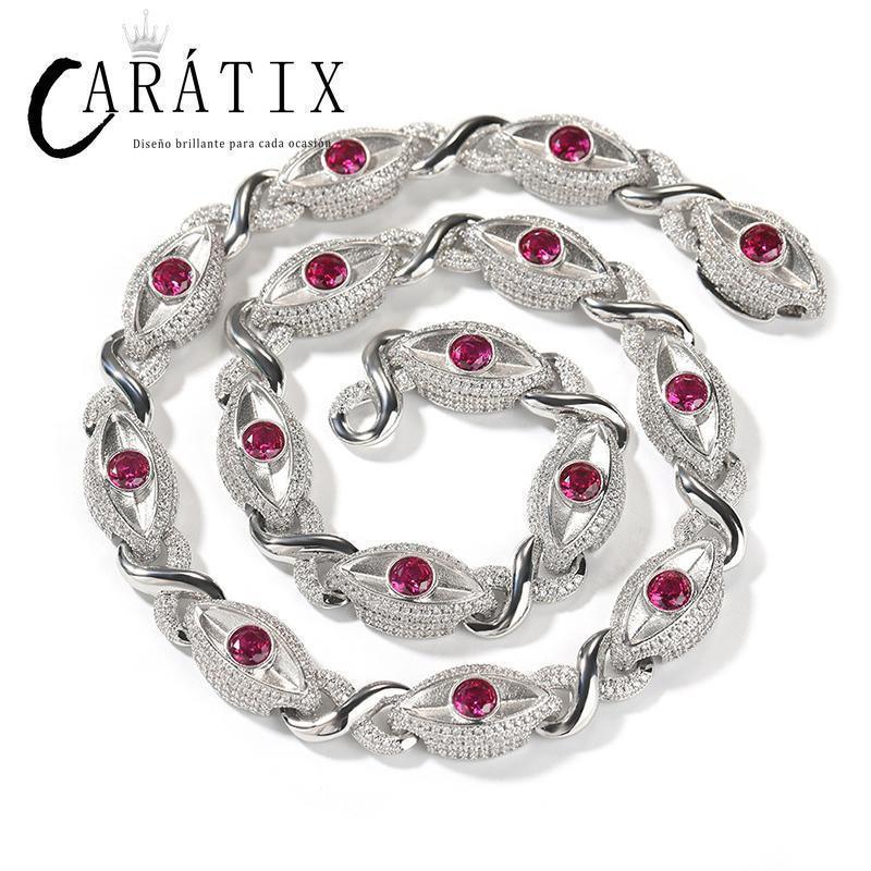CARÁTIX Red Eyes Infinity Cuban Link Chain Necklace – 5A+ CZ Iced Out Hip Hop Bling Jewelry for Men | Rose & Silver Rapper Gift - CaratixJewelry