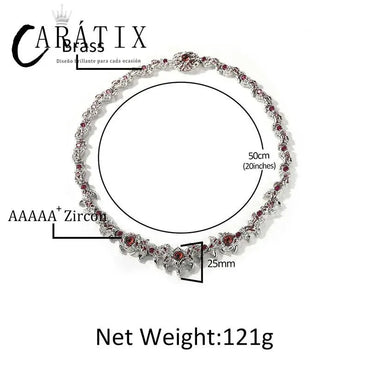 CARÁTIX Red Stone Eyes Thorns Link Chain Necklace – 5A+ CZ Iced Out Hip Hop Bling Jewelry for Men & Women | Rapper Gift - CaratixJewelry